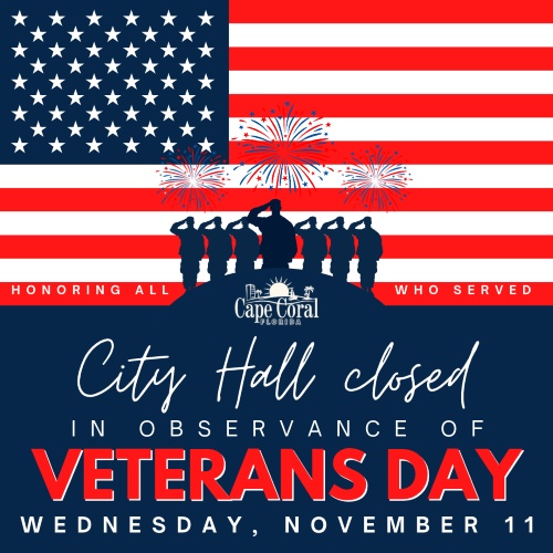 Flyer for Veterans Day 2026 Closure of City hall, on Wednesday November 11th.